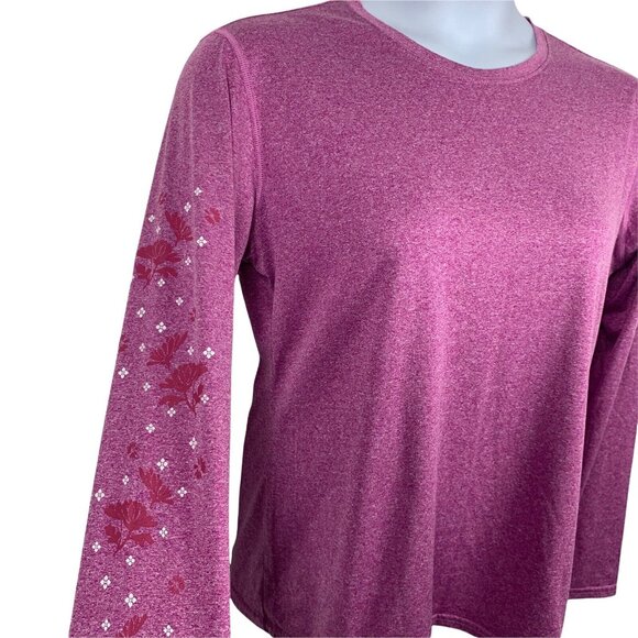 Brooks Size XL Top Long Sleeve Activewear Shirt Heathered Purple Floral Sleeve - Picture 4 of 7